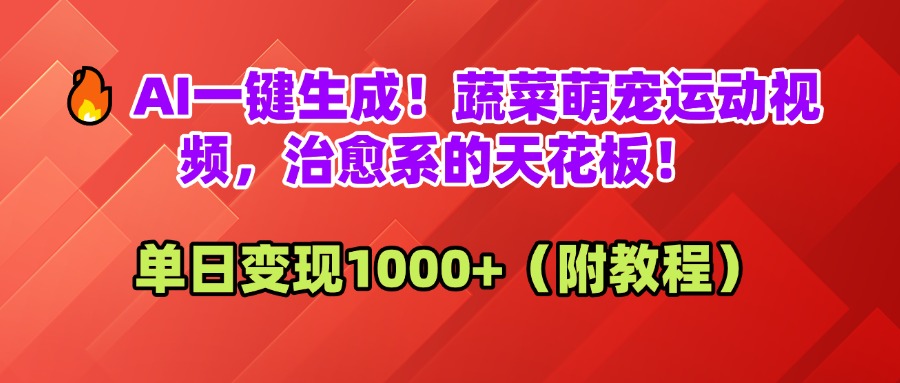 AI一键生成！蔬菜萌宠运动视频，治愈系的天花板！单日变现1000+（附教程）-吉祥副业