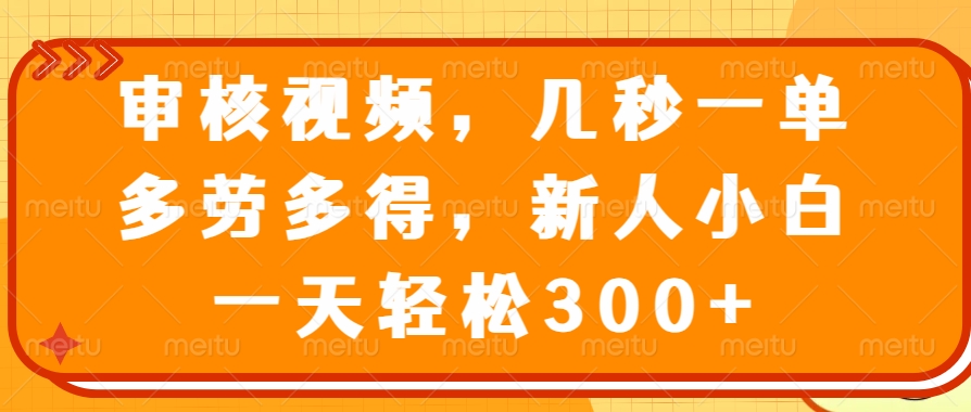 视频审核员，几秒一单，多劳多得，新人小白一天轻松300+-吉祥副业