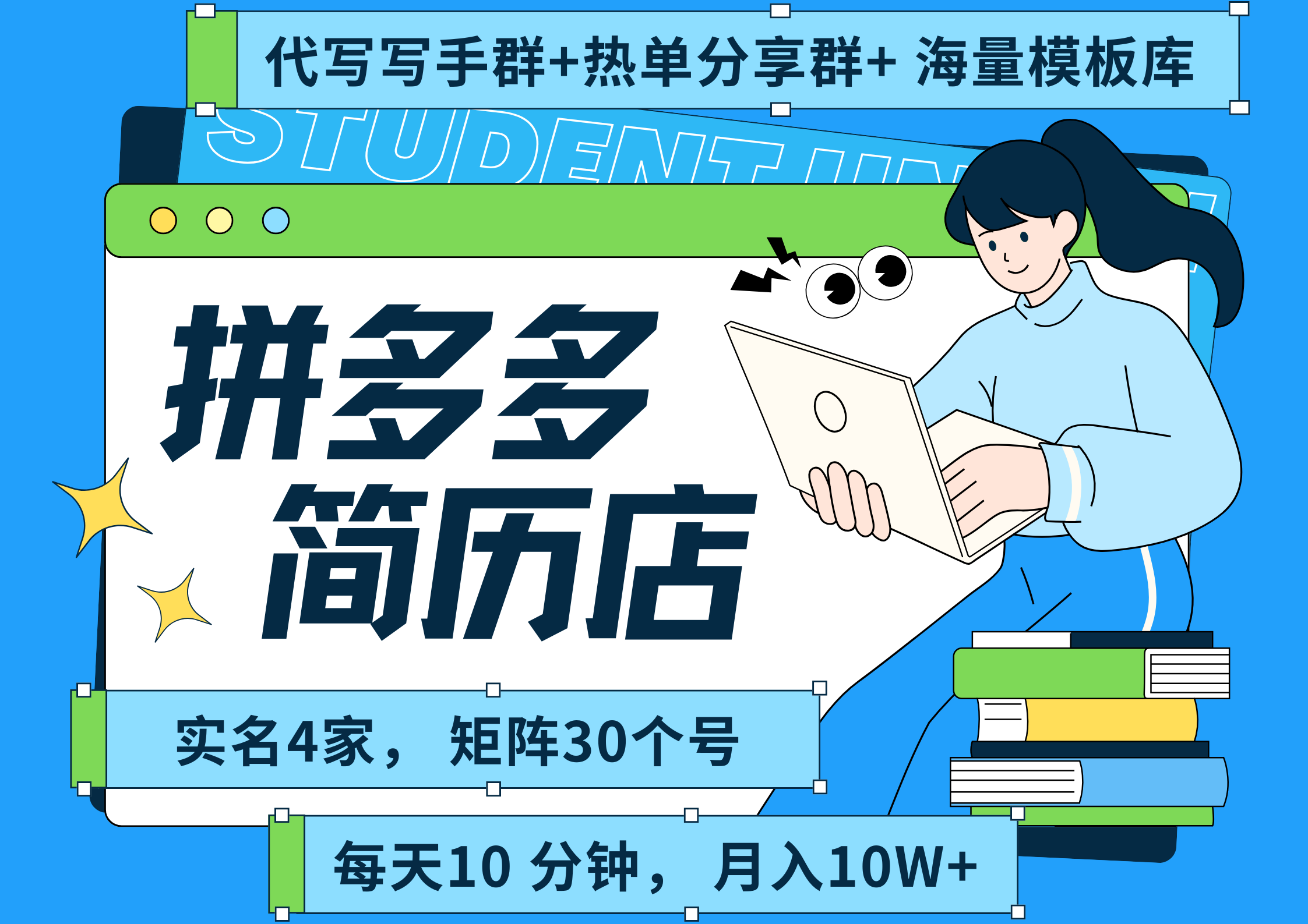 拼多多 虚拟资料 简历 海报代写 全SOP流程 毫无保留分享（含后端资料以及代写渠道）每天十分钟 每人实名四个店  矩阵30个账号  轻轻松松 月入10W-吉祥副业