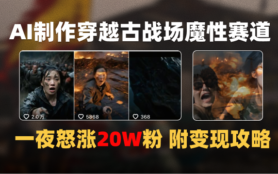 AI制作穿越古战场视频一夜涨粉20W保姆级教学（附AI变现指南）-吉祥副业