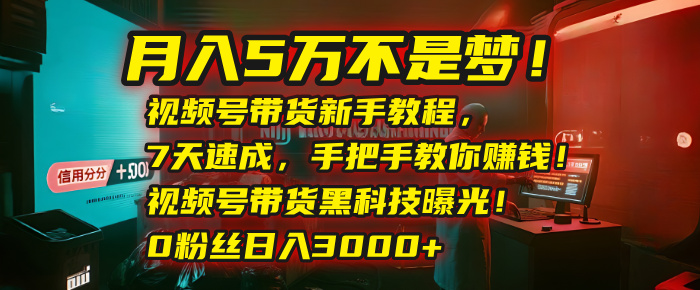 月入5万不是梦！视频号带货新手教程，7天速成，手把手教你赚钱！视频号带货黑科技曝光！0粉丝日入3000+-吉祥副业