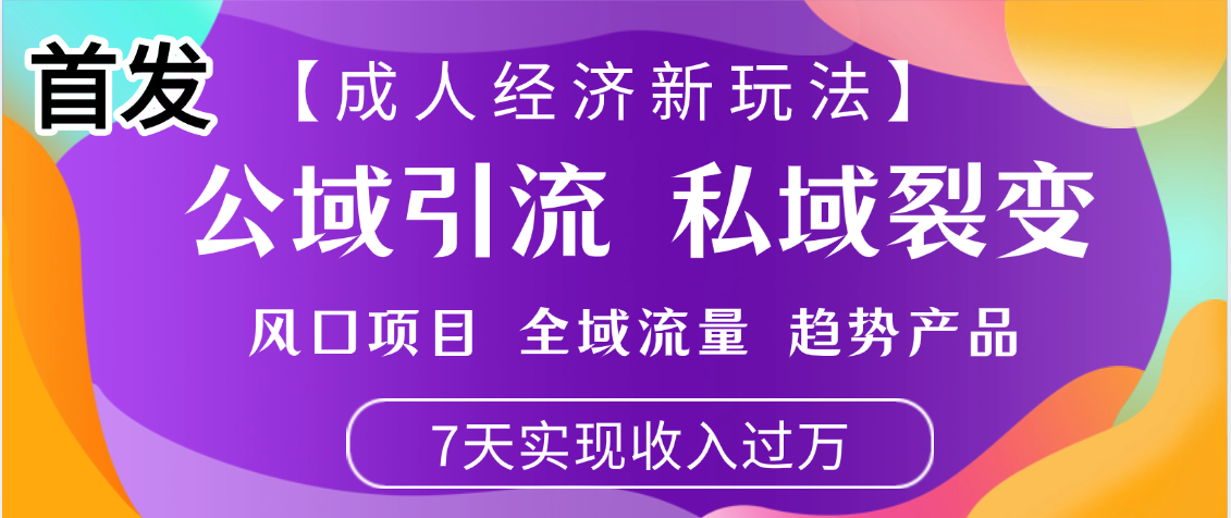 首发：【成人经济新玩法】市面独家玩法，风口项目、全域流量、趋势产品，7天实现月入过万-吉祥副业