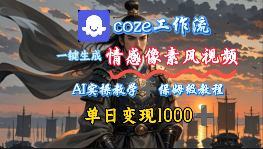 用coze工作流一键生成情感像素风视频，几分钟一条，单日变现500+-吉祥副业
