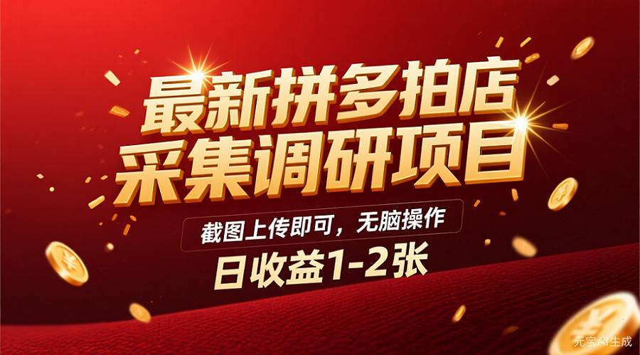 最新拼多多拍店采集调研项目,截图上传即可,无脑操作,日收益1-2张-吉祥副业