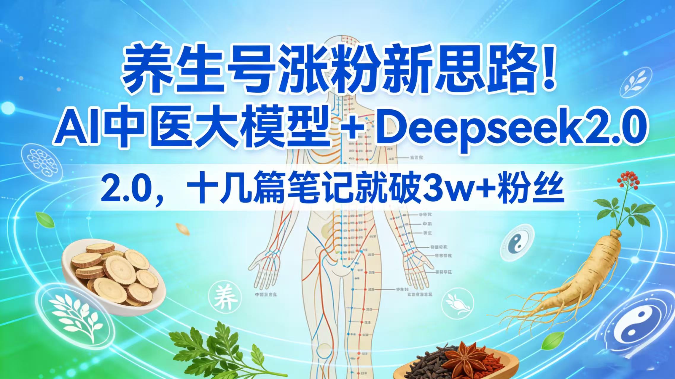 养生号涨粉新思路！AI 中医大模型 + Deepseek 2.0，十几篇笔记就破 3w + 粉丝-吉祥副业