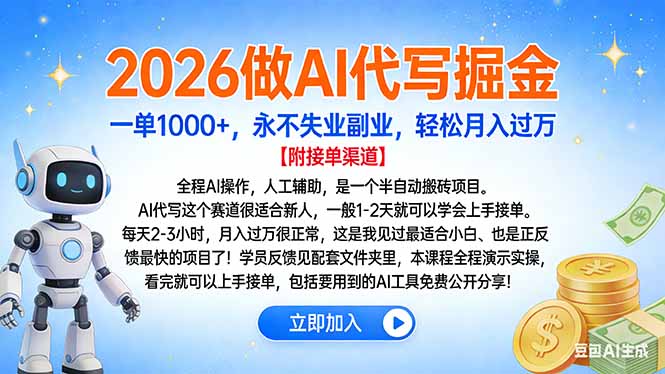 2026做AI代写掘金，一单1000+，永不失业副业，轻松月入过万-吉祥副业