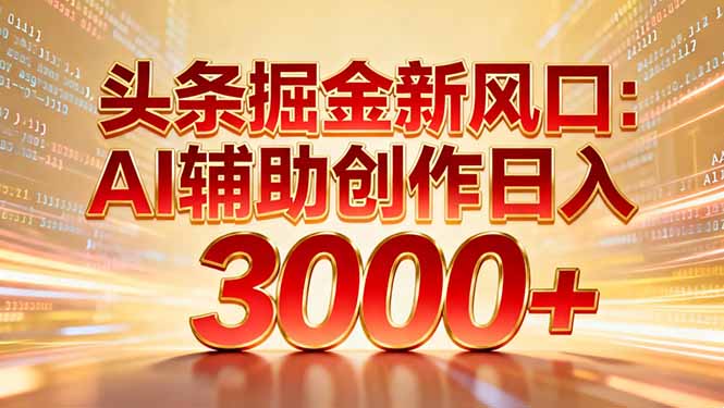 头条掘金新风口：AI辅助创作日入3000+，矩阵玩法当天启动隔天见效-吉祥副业