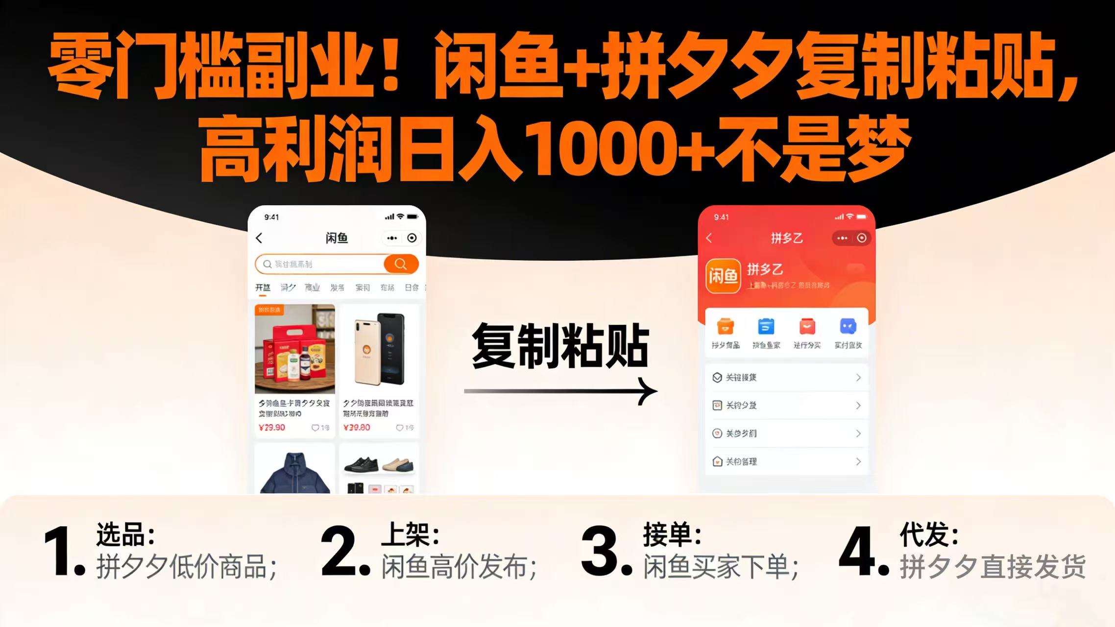 零门槛副业！闲鱼 + 拼夕夕复制粘贴，高利润日入 1000 + 不是梦-吉祥副业